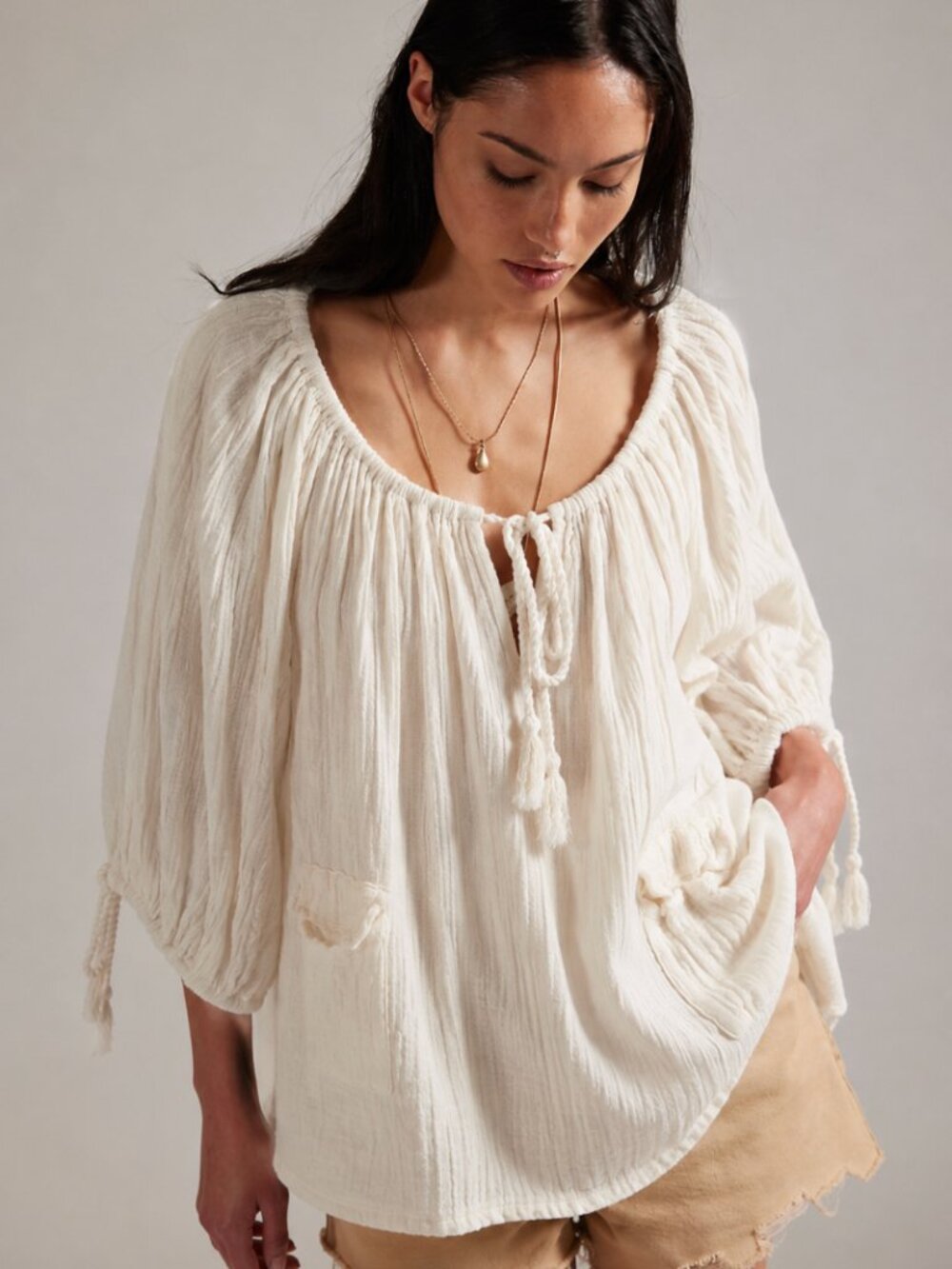 JEN'S PIRATE BOOTY FREE PEOPLE GAUZE BOHO PEASANT BLOUSE